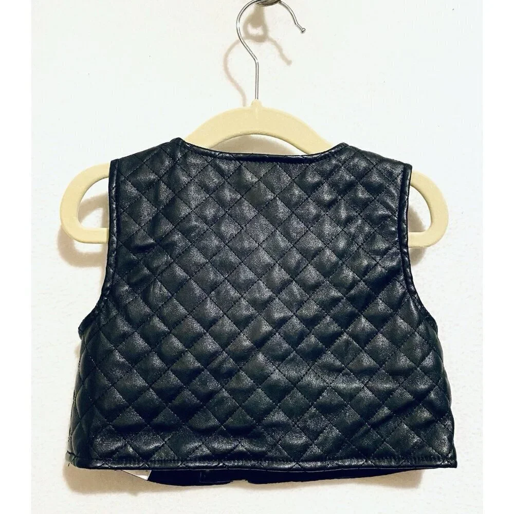 Calvin Klein Vest Baby 24 Months Black Quilted Zip Up Faux Leather Punk Gothic